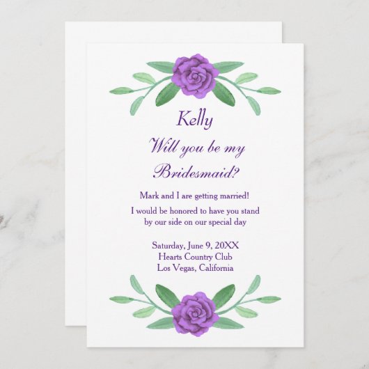Lila Blumengrün Foliage Bridesmaid Card Einladung (Vorne/Hinten)
