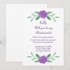 Lila Blumengrün Foliage Bridesmaid Card Einladung