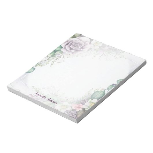Lila Blumengrün Foliage Wasserfarbe Elegant Notizblock (Rotiert)