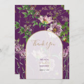 Lila Blumengrün Goldmedaille Hochzeit Dankeskarte (Vorne/Hinten)