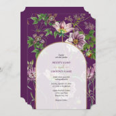 Lila Blumengrün Goldmedaille Hochzeit Einladung (Vorne/Hinten)