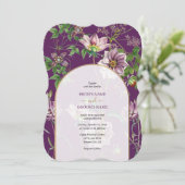 Lila Blumengrün Goldmedaille Hochzeit Einladung (Stehend Vorderseite)