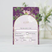 Lila Blumengrün Goldmedaille Hochzeit RSVP Karte (Stehend Vorderseite)