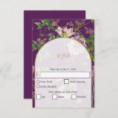 Lila Blumengrün Goldmedaille Hochzeit RSVP Karte (Vorne/Hinten)