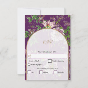 Lila Blumengrün Goldmedaille Hochzeit RSVP Karte