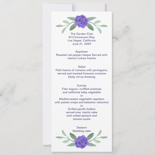 Lila Blumengrün-Hochzeitmenü (Vorderseite)