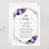 Lila Blumengrün Script Babydusche Einladung (Vorne/Hinten)