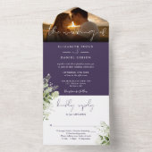 Lila Blumengrün Script Hochzeitszitat Foto All In One Einladung (Innen Boden)