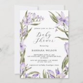 Lila Blumengrün Wasserfarben Kinderdusche Einladung (Vorderseite)