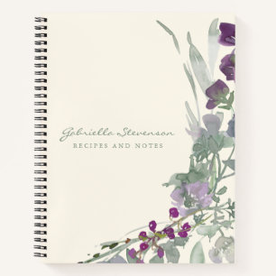 Lila Blumengrün Wasserfarben Notizblock