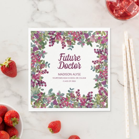Lila Blumengrün Zukunft Doktor Abschluss Serviette (Beispiel)