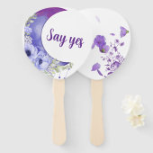 Lila Blumenhandfan - Paddel "Say Yes" Fächer (Vorne und Hinten)