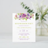 Lila Blumenhaus Party Einladung (Stehend Vorderseite)