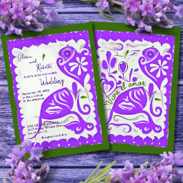 Lila Blumenherz Papel Picado Mexikanische Hochzeit Einladung
