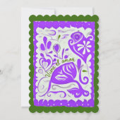 Lila Blumenherz Papel Picado Mexikanische Hochzeit Einladung (Rückseite)