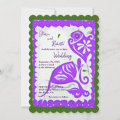 Lila Blumenherz Papel Picado Mexikanische Hochzeit Einladung (Vorderseite)