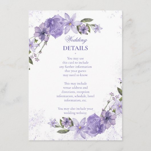 Lila Blumenhochzeit Begleitkarte (Vorderseite)