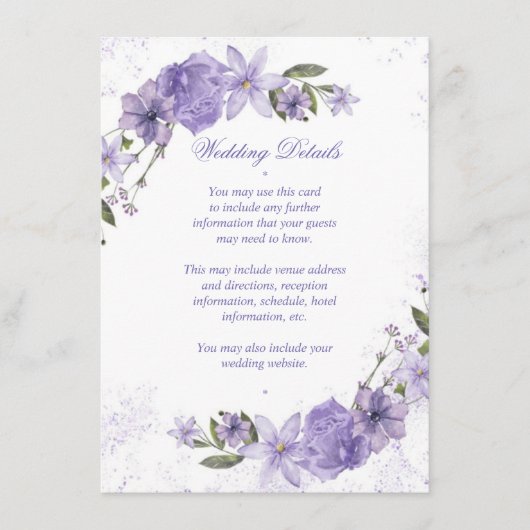 Lila Blumenhochzeit Begleitkarte (Vorderseite)