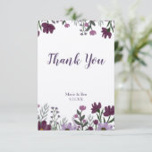 Lila Blumenhochzeit Dankeschön-Karte Dankeskarte (Stehend Vorderseite)