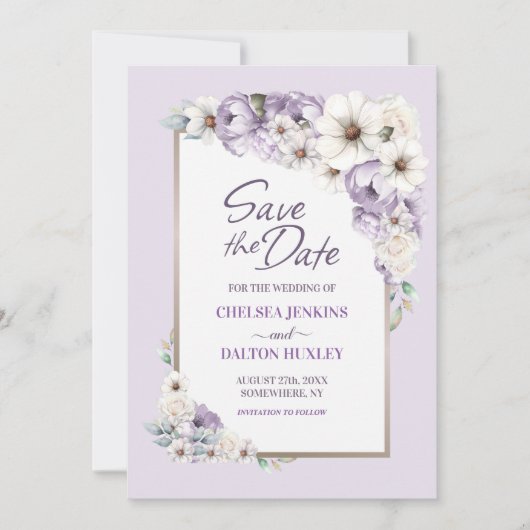 Lila Blumenhochzeit Datum speichern Save The Date (Vorderseite)