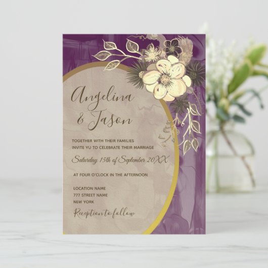 Lila Blumenhochzeit Einladung (Stehend Vorderseite)