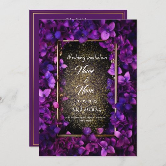 Lila Blumenhochzeit Einladung (Vorne/Hinten)