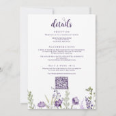 Lila Blumenhochzeit Einladung mit Details Zurück (Rückseite)