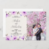 Lila Blumenhochzeit Einladungen mit Foto (Vorne/Hinten)