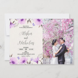 Lila Blumenhochzeit Einladungen mit Foto