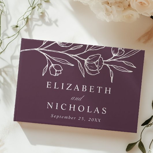 Lila Blumenhochzeit Gästebuch