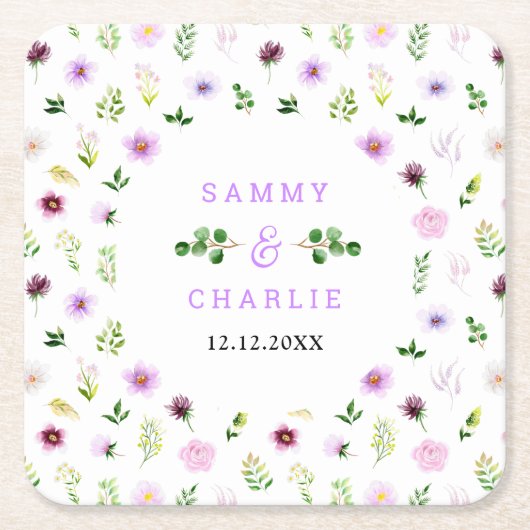 Lila Blumenhochzeit im Frühjahr Rechteckiger Pappuntersetzer (Vorderseite)