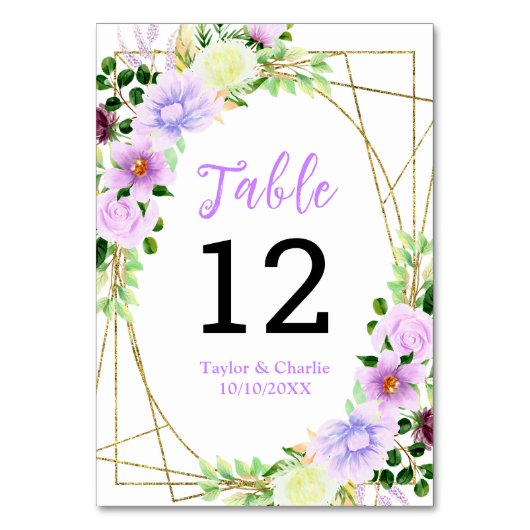 Lila Blumenhochzeit im Frühjahr Tischnummer (Vorderseite)