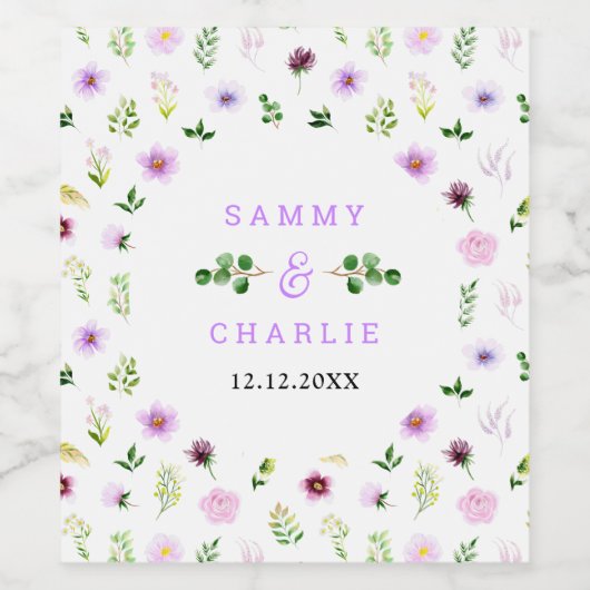 Lila Blumenhochzeit im Frühjahr Weinetikett (Einzelnes Label)