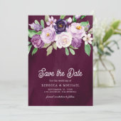 Lila Blumenhochzeit mit dunklem Foto Save The Date (Stehend Vorderseite)