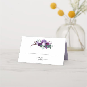 Lila Blumenhochzeit Platzkarte