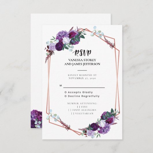 Lila Blumenhochzeit RSVP Einladung (Vorne/Hinten)