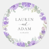 Lila Blumenhochzeit Runder Aufkleber (Vorderseite)