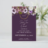 Lila Blumenhochzeit Save the Date (Stehend Vorderseite)