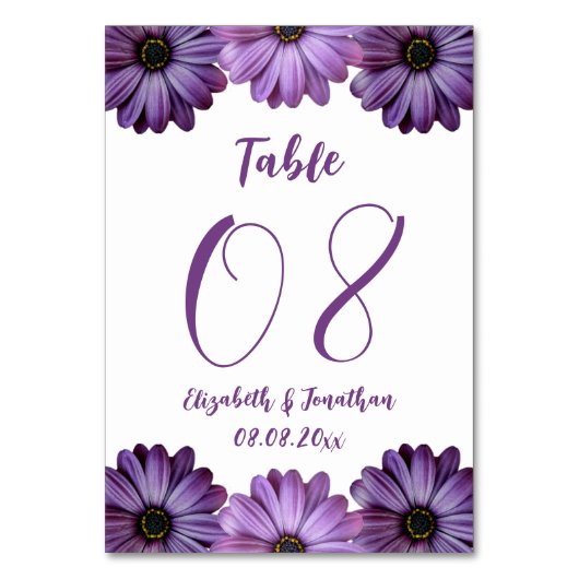 Lila Blumenhochzeit Tischnummer (Vorderseite)