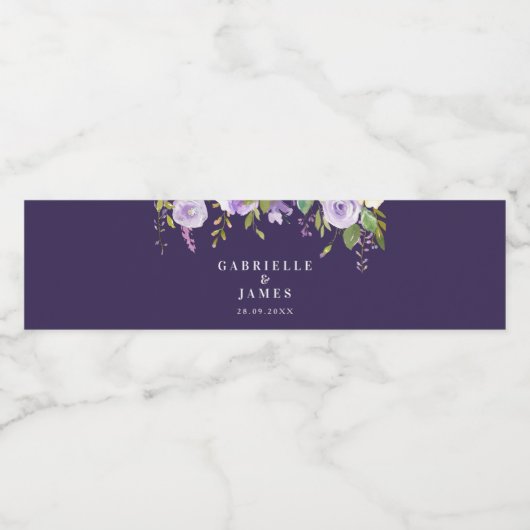 lila Blumenhochzeit Wasserflaschenetikett (Einzelnes Label)
