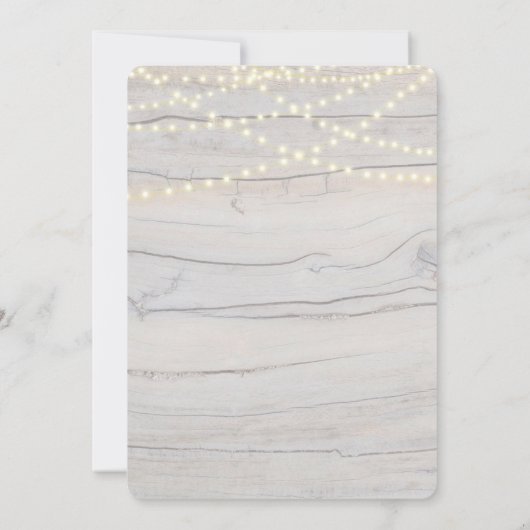 Lila Blumenholz aus Empfang mit String-Lights Einladung (Rückseite)