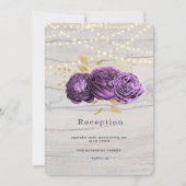 Lila Blumenholz aus Empfang mit String-Lights Einladung (Vorderseite)