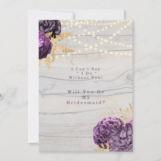 Lila Blumenholzlicht wird meine Brautjungfrau sein Einladung (Vorderseite)