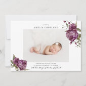 Lila Blumenjungen Foto Geburtserklärung Ankündigung (Vorderseite)