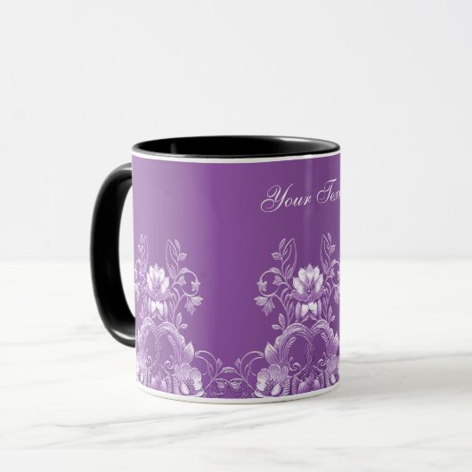 Lila Blumenkaffee-Tasse Tasse (Vorderseite Links)