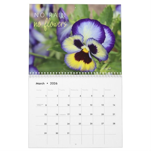Lila Blumenkalender mit inspirierenden Zitaten Kalender (Mär 2026)