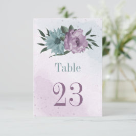 lila Blumenkarte Botanische Tischnummer