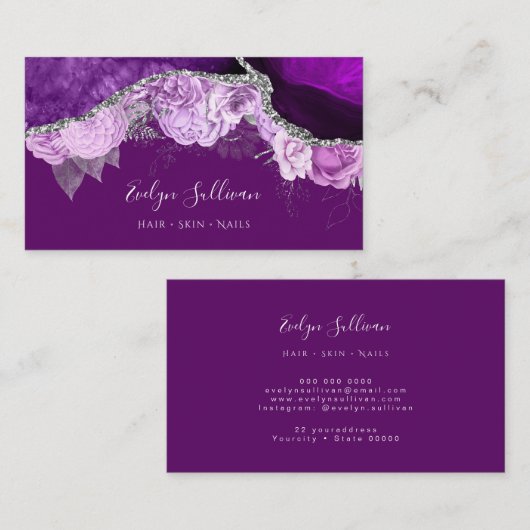 lila Blumenkarte Visitenkarte (Vorne/Hinten)