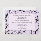 Lila Blumenkarten der 16. Geburtstagspartei Einladung (Rückseite)