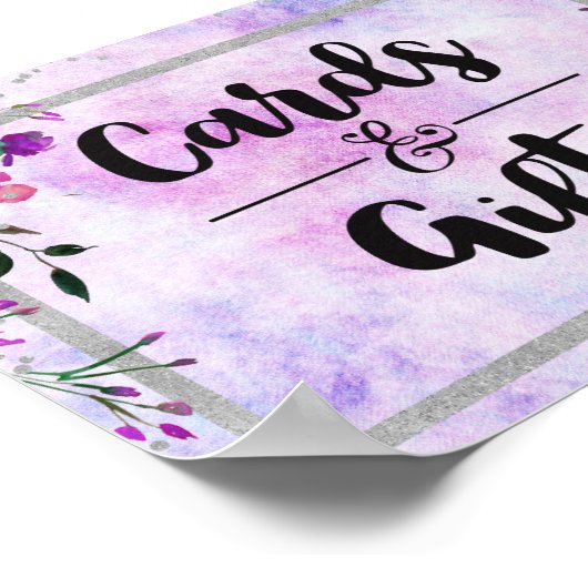 Lila Blumenkarten und Silberkarten Poster (Ecke)